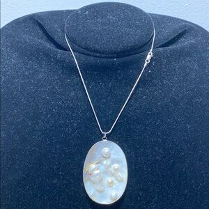 Elegant Mabe Pearl Bezel Pendant Sterling Silver Necklace 15”